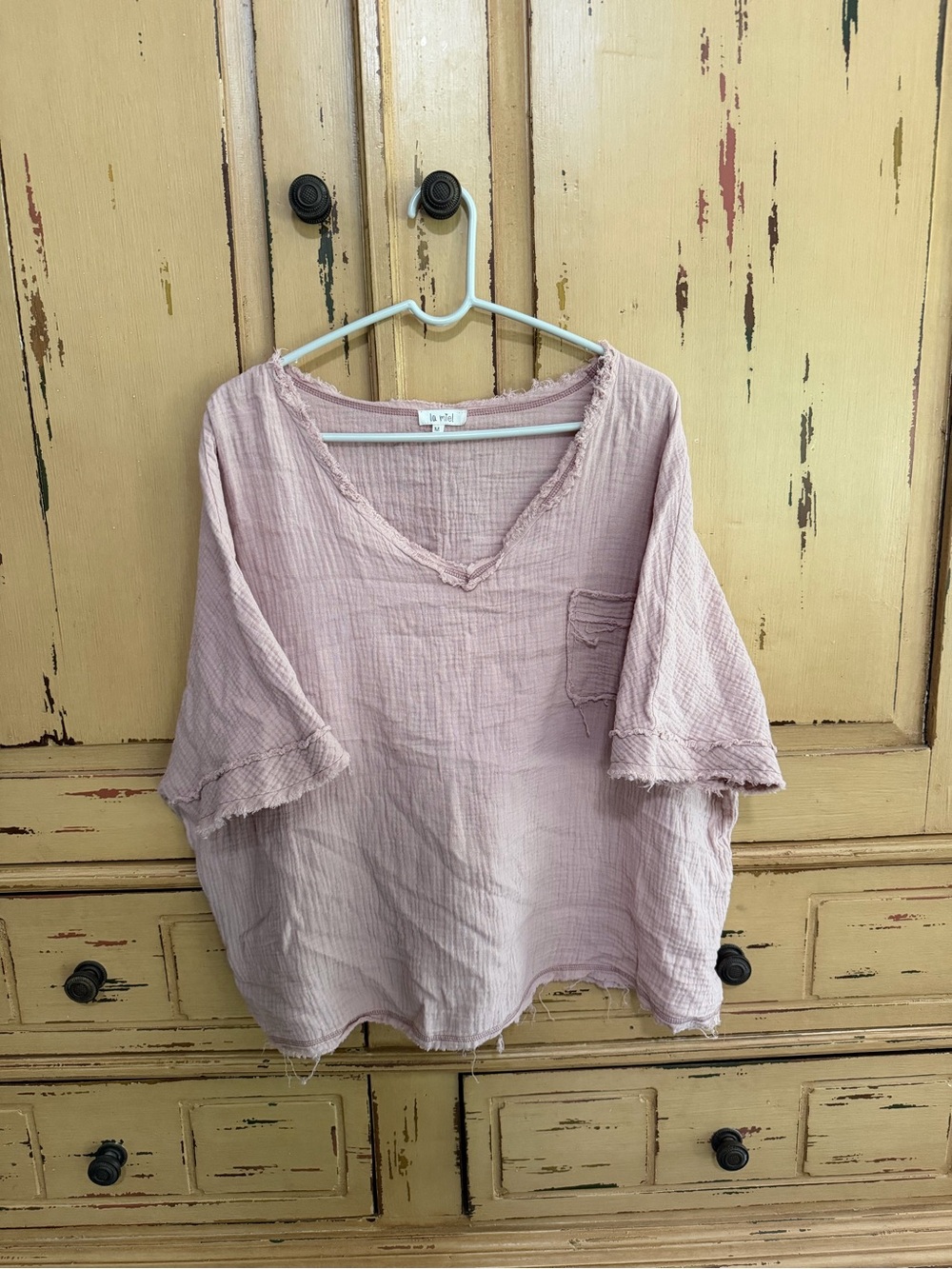 LA MIEL Dusty Pink Gauze V-Neck Tunic Top
